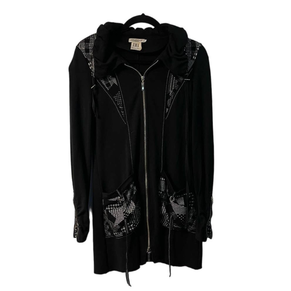 Dzhavael Couture Black  Long Tunic/Jacket Zippers Size Small